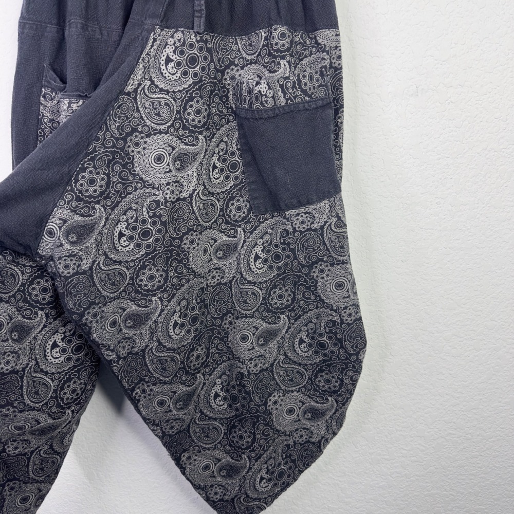 Harem Pants Womens S Black Patchwork Paisley Drop… - image 7
